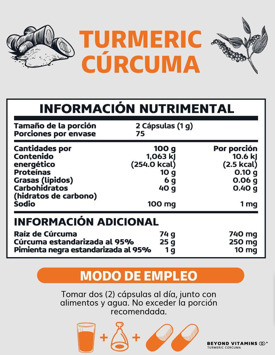 Cúrcuma al 95% y Pimienta negra con turmeric y piperina sabor natural de 150 cápsulas 5