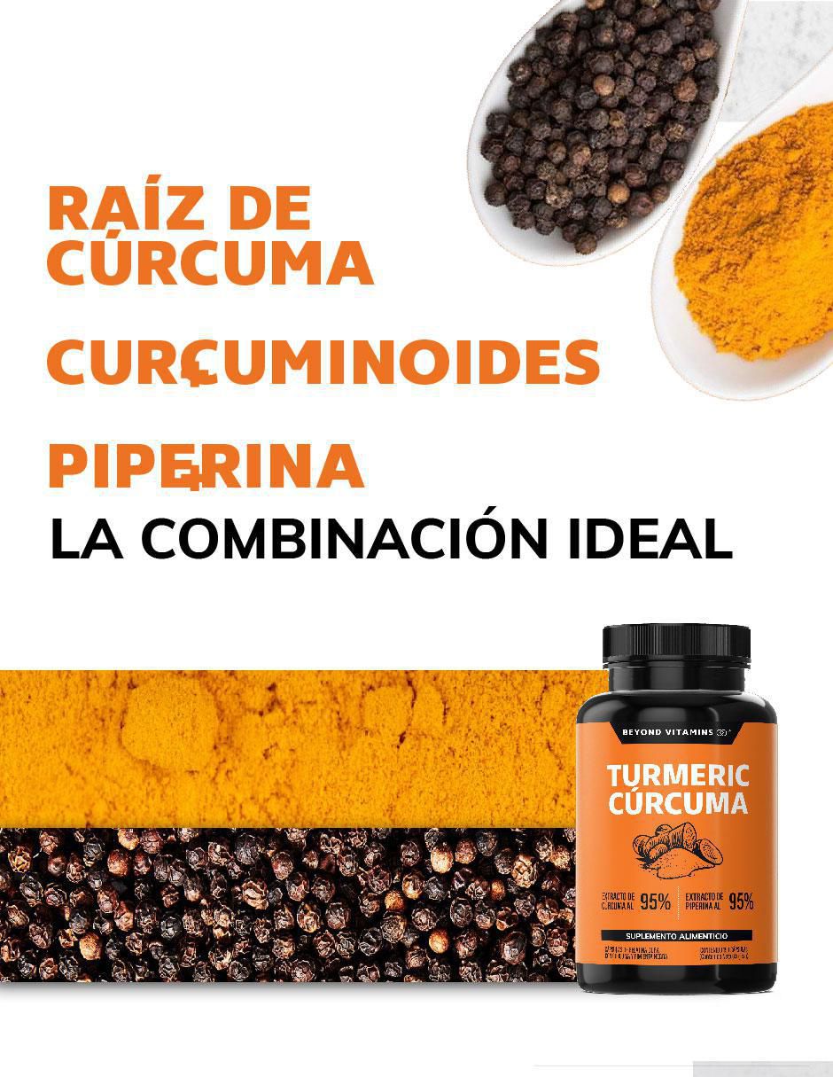 Cúrcuma al 95% y Pimienta negra con turmeric y piperina sabor natural de 150 cápsulas 6
