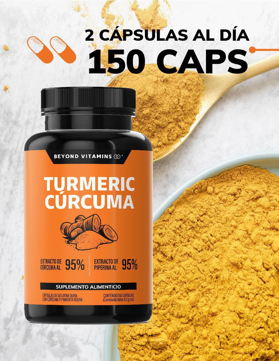 Cúrcuma al 95% y Pimienta negra con turmeric y piperina sabor natural de 150 cápsulas 7