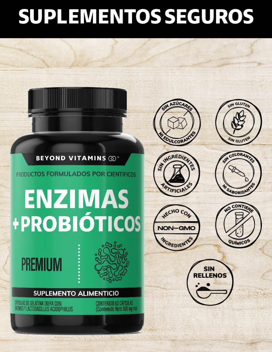 Enzimas + Probióticos con enzimas digestivas y probióticos sabor natural de 60 cápsulas 3