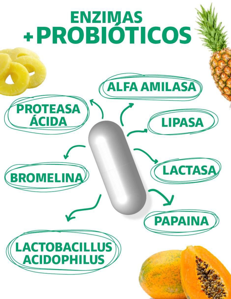 Enzimas + Probióticos con enzimas digestivas y probióticos sabor natural de 60 cápsulas 6