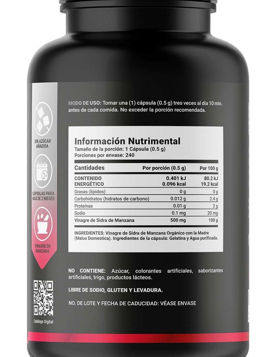 Organic Apple Vinegar Platinum con vinagre de manzana e inulina de agave de 240 cápsulas 2