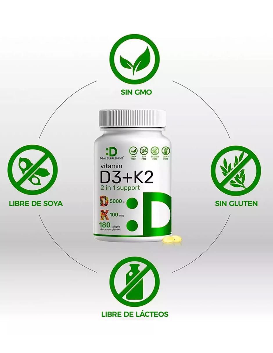 Suplemento Alimenticio Vitamina D3 + K2 de 180 cápsulas 2