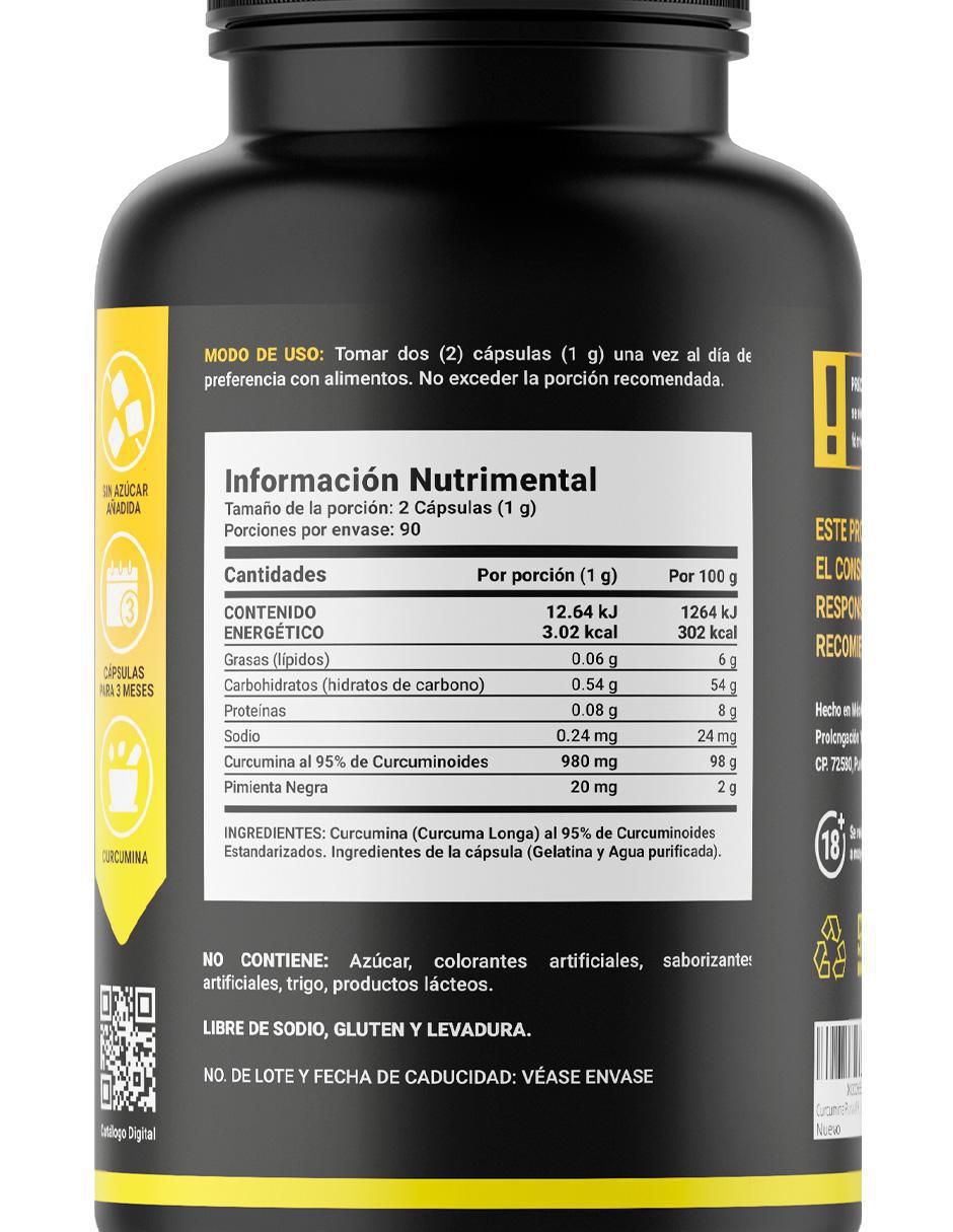 Pure Curcumin con curcumina al 95% de curcuminoides de 180 cápsulas 2