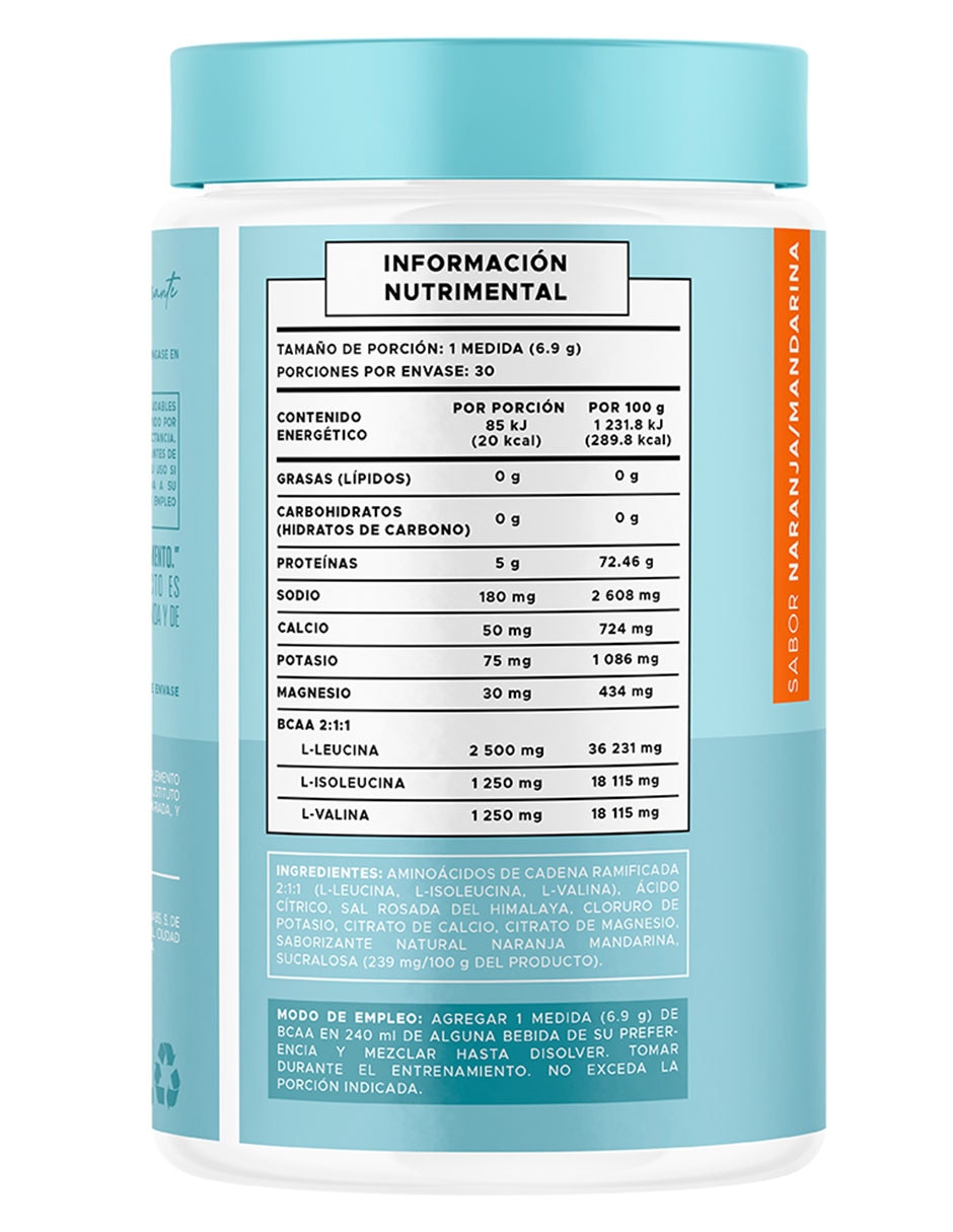 BCAA + Electrólitos con aminoácidos y electrolitos sabor naranja - mandarina de 207 g