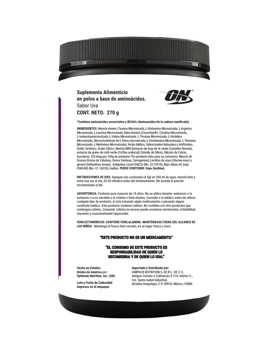 Essential Amin.o. con aminoácidos y electrolitos sabor uva de 270 g 3