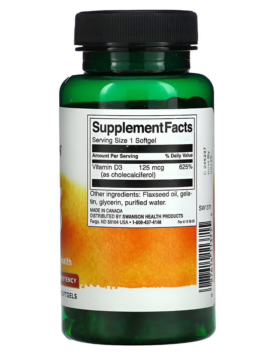 Vitamina D3, Ósea e inmunitaria, Máxima potencia, 5000 UI de 250 cápsulas
