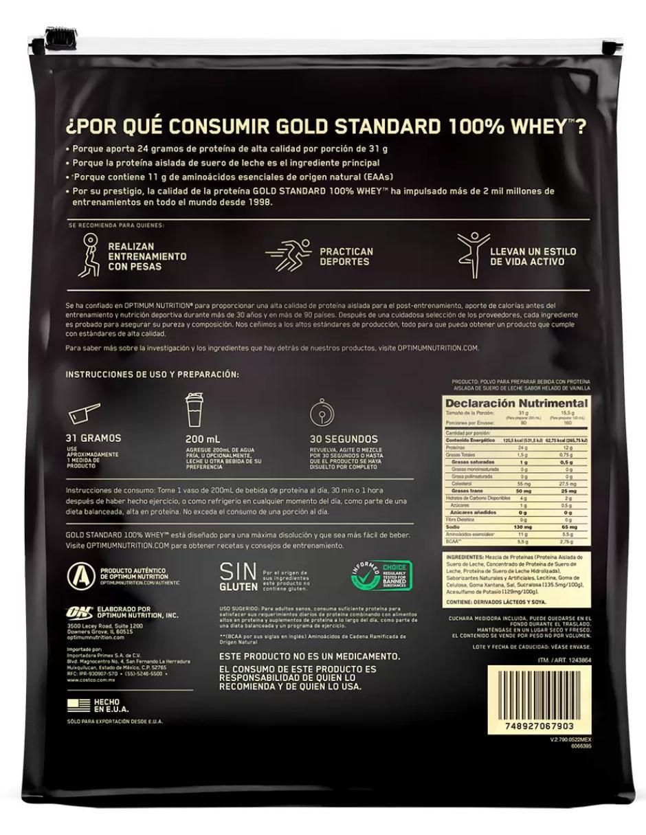 Gold Standard Whey con proteína isolate y vitaminas sabor helado de vainilla de 2.5 kg 2