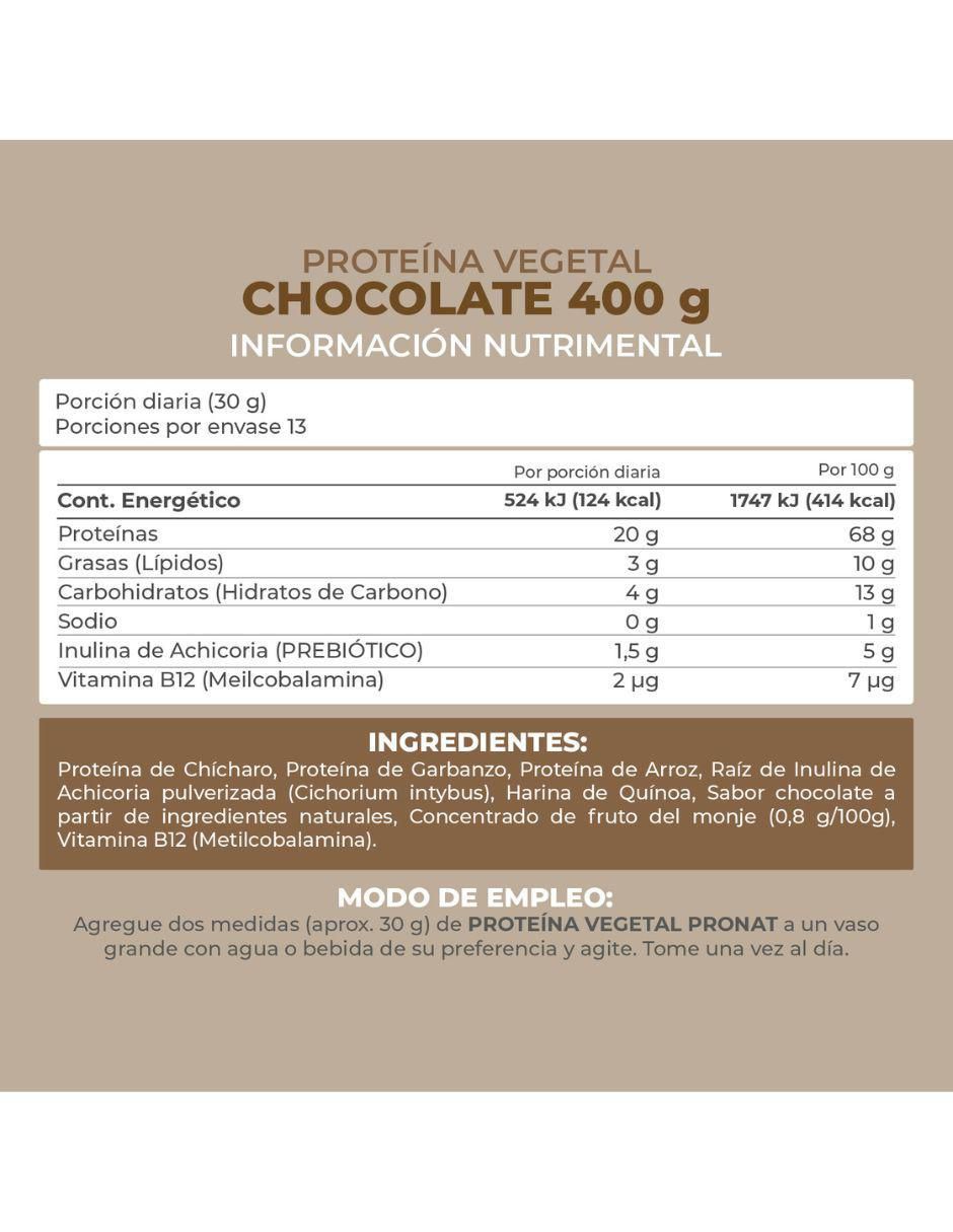 Suplemento proteína vegetal con proteína de arroz, proteína de chícharo y probióticos sabor chocolate de 400 g 5