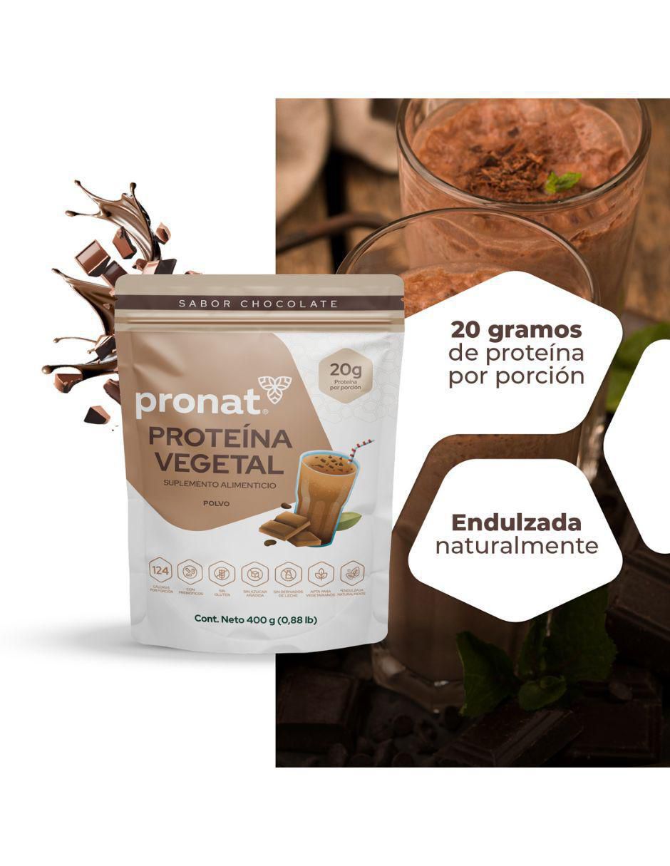 Suplemento proteína vegetal con proteína de arroz, proteína de chícharo y probióticos sabor chocolate de 400 g 6
