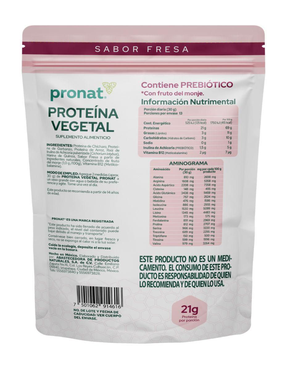 Suplemento proteína vegetal con proteína de arroz, proteína de chícharo y probióticos sabor fresa de 400 g 3