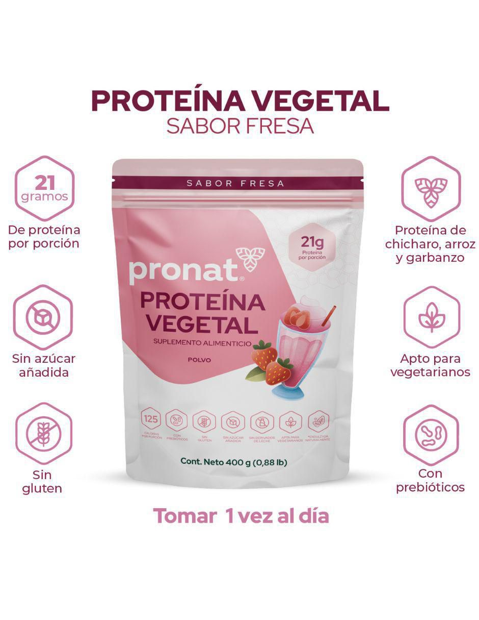 Suplemento proteína vegetal con proteína de arroz, proteína de chícharo y probióticos sabor fresa de 400 g 4