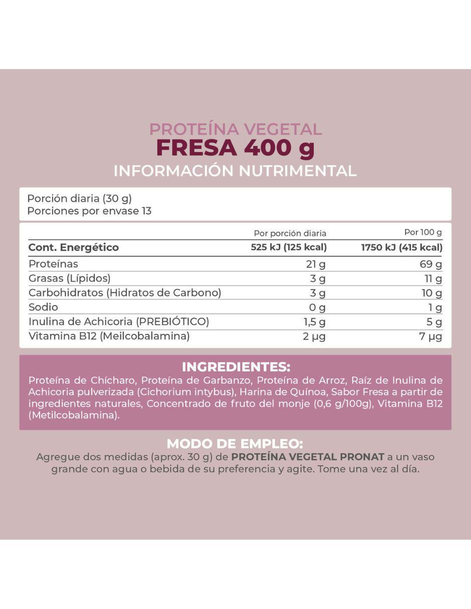 Suplemento proteína vegetal con proteína de arroz, proteína de chícharo y probióticos sabor fresa de 400 g 5