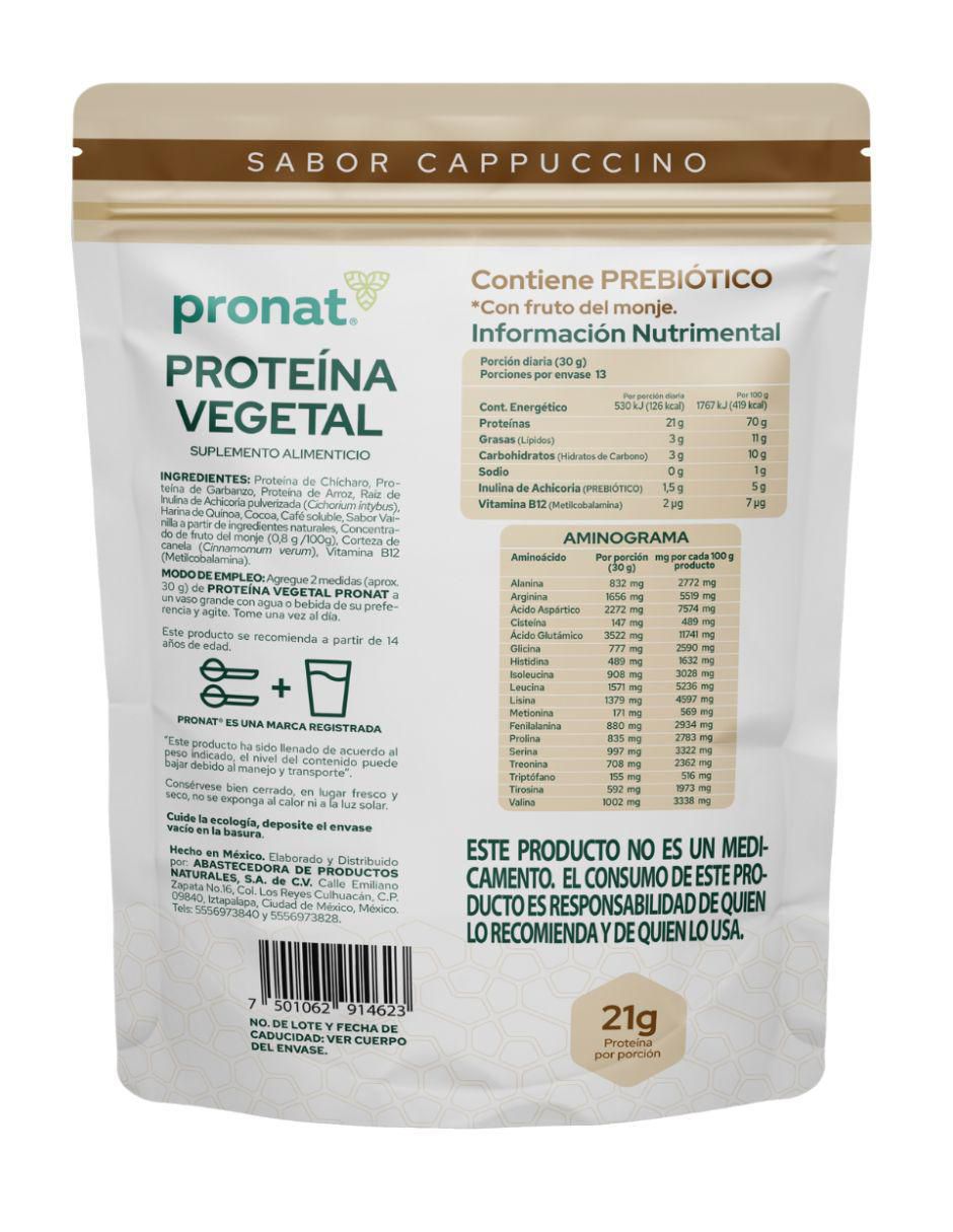 Suplemento proteína vegetal con proteína de arroz, proteína de chícharo y probióticos sabor capuccino de 400 g 3