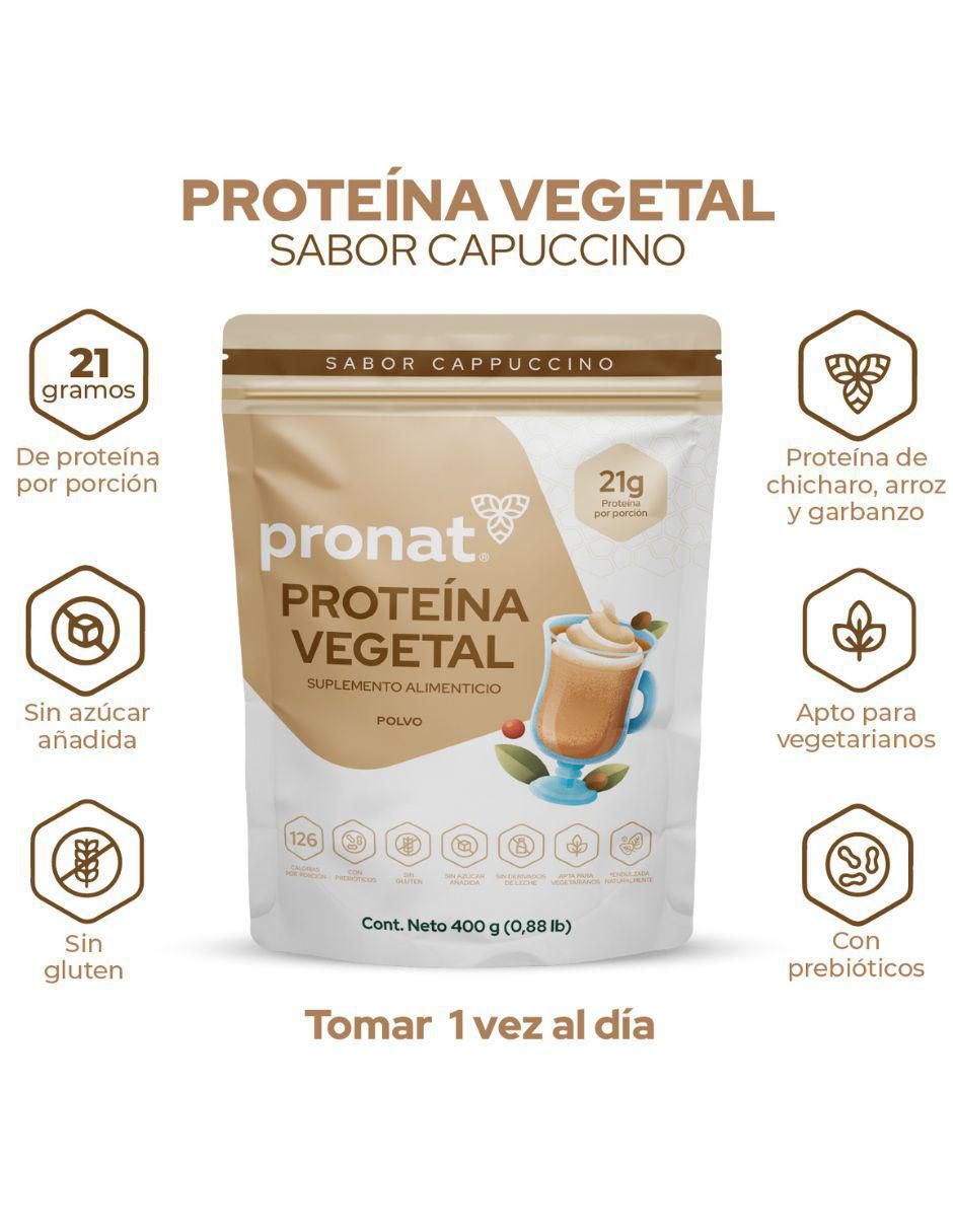 Suplemento proteína vegetal con proteína de arroz, proteína de chícharo y probióticos sabor capuccino de 400 g 4