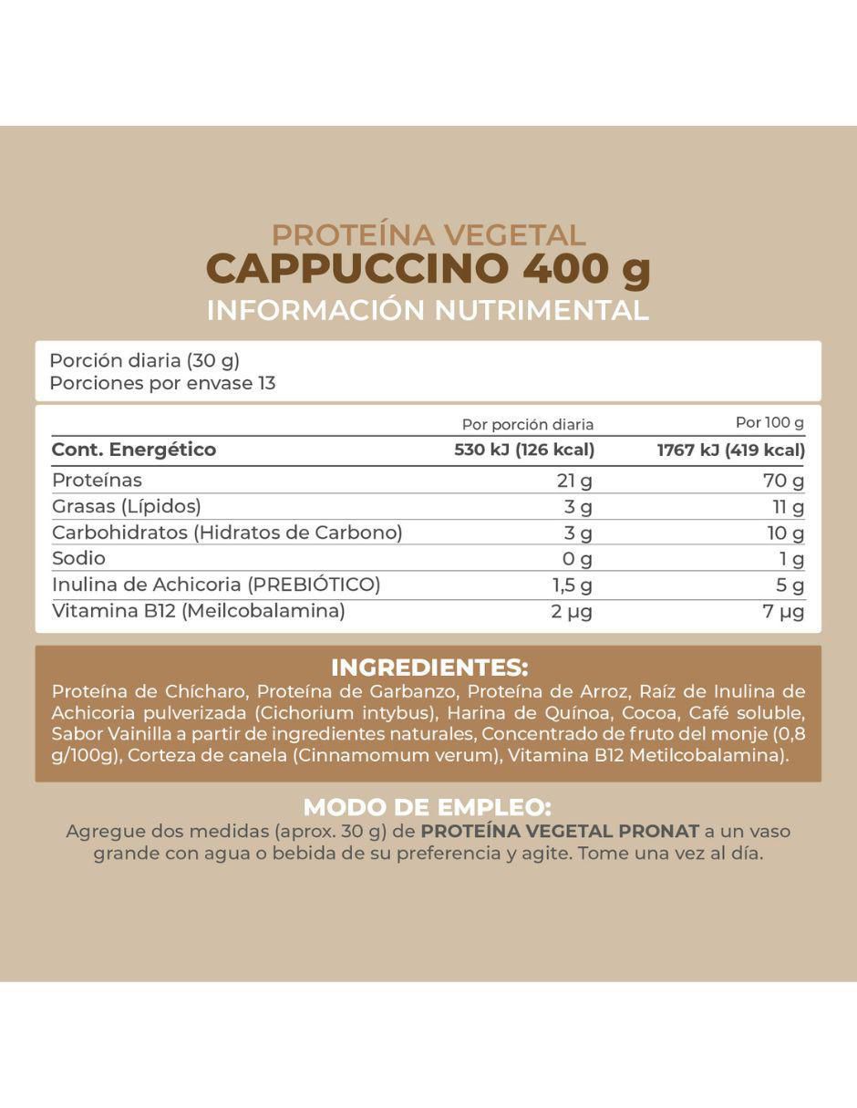 Suplemento proteína vegetal con proteína de arroz, proteína de chícharo y probióticos sabor capuccino de 400 g 5