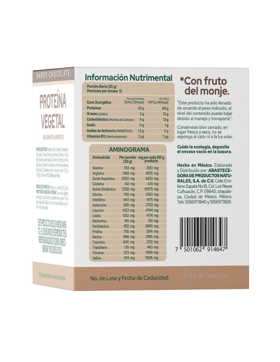 Suplemento proteína vegetal con proteína de arroz, proteína de chícharo y probióticos sabor chocolate de 30 g 3