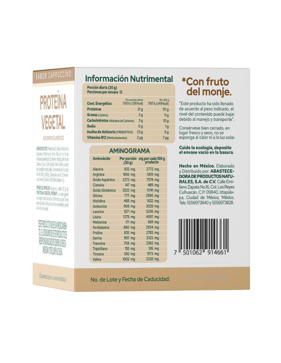 Suplemento proteína vegetal con proteína de arroz, proteína de chícharo y probióticos sabor capuccino de 30 g 3