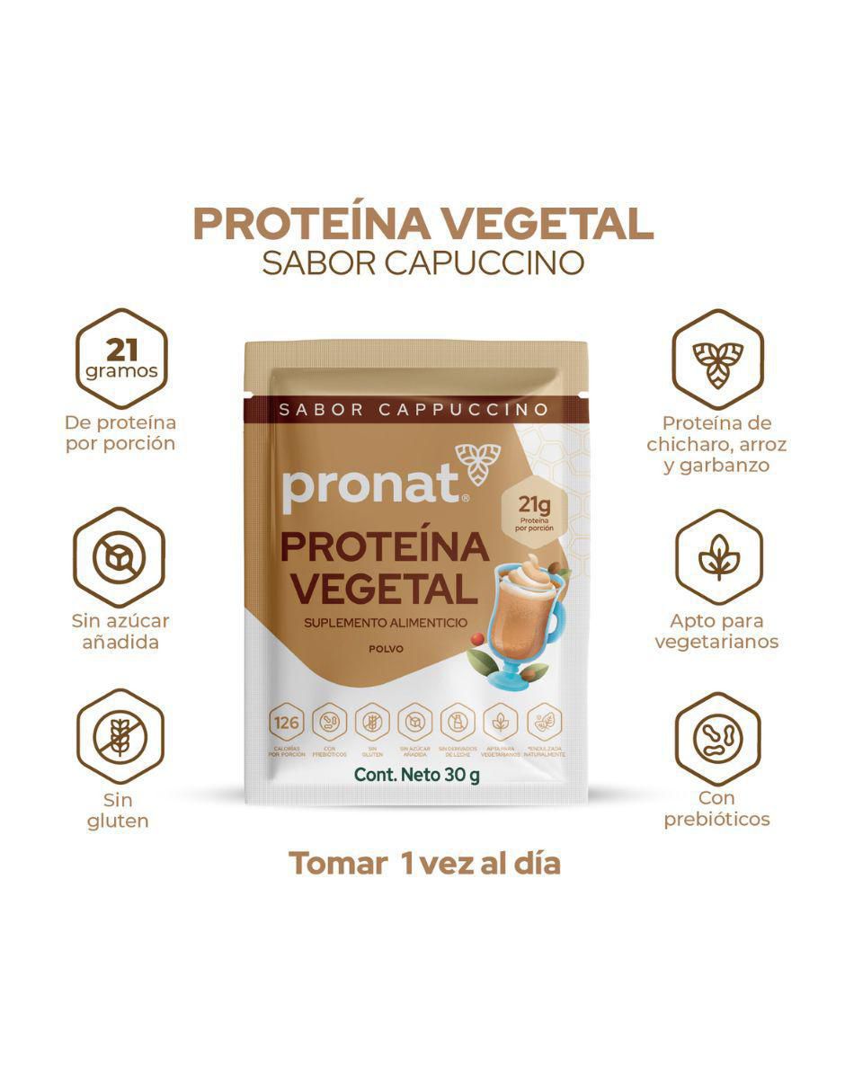 Suplemento proteína vegetal con proteína de arroz, proteína de chícharo y probióticos sabor capuccino de 30 g 7