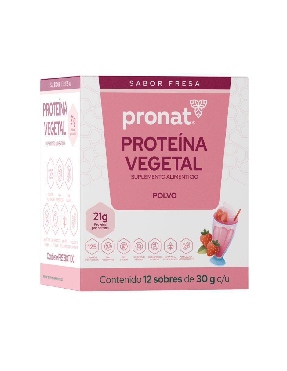 Suplemento proteína vegetal con proteína de arroz, proteína de chícharo y probióticos sabor fresa de 30 g