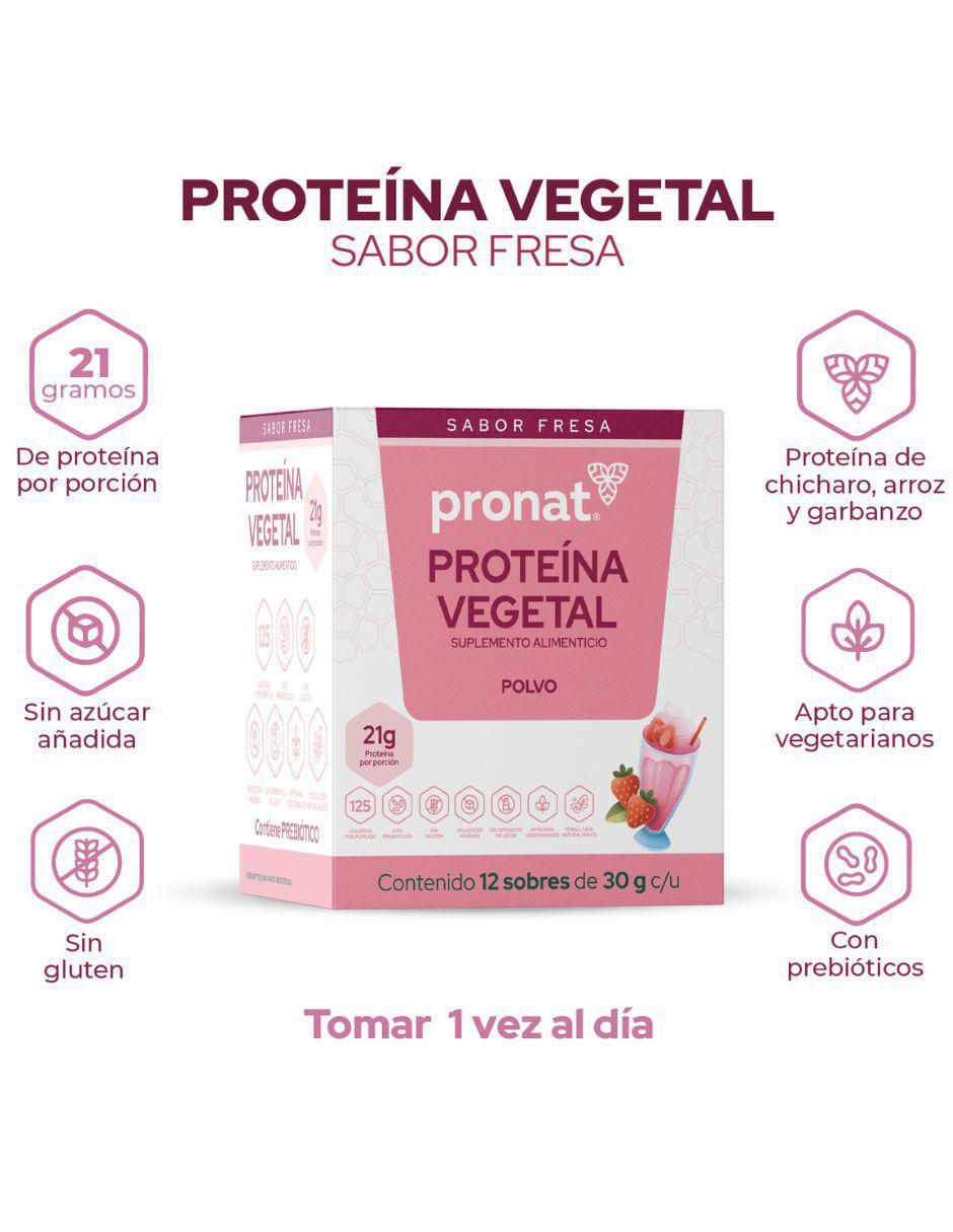 Suplemento proteína vegetal con proteína de arroz, proteína de chícharo y probióticos sabor fresa de 30 g 4
