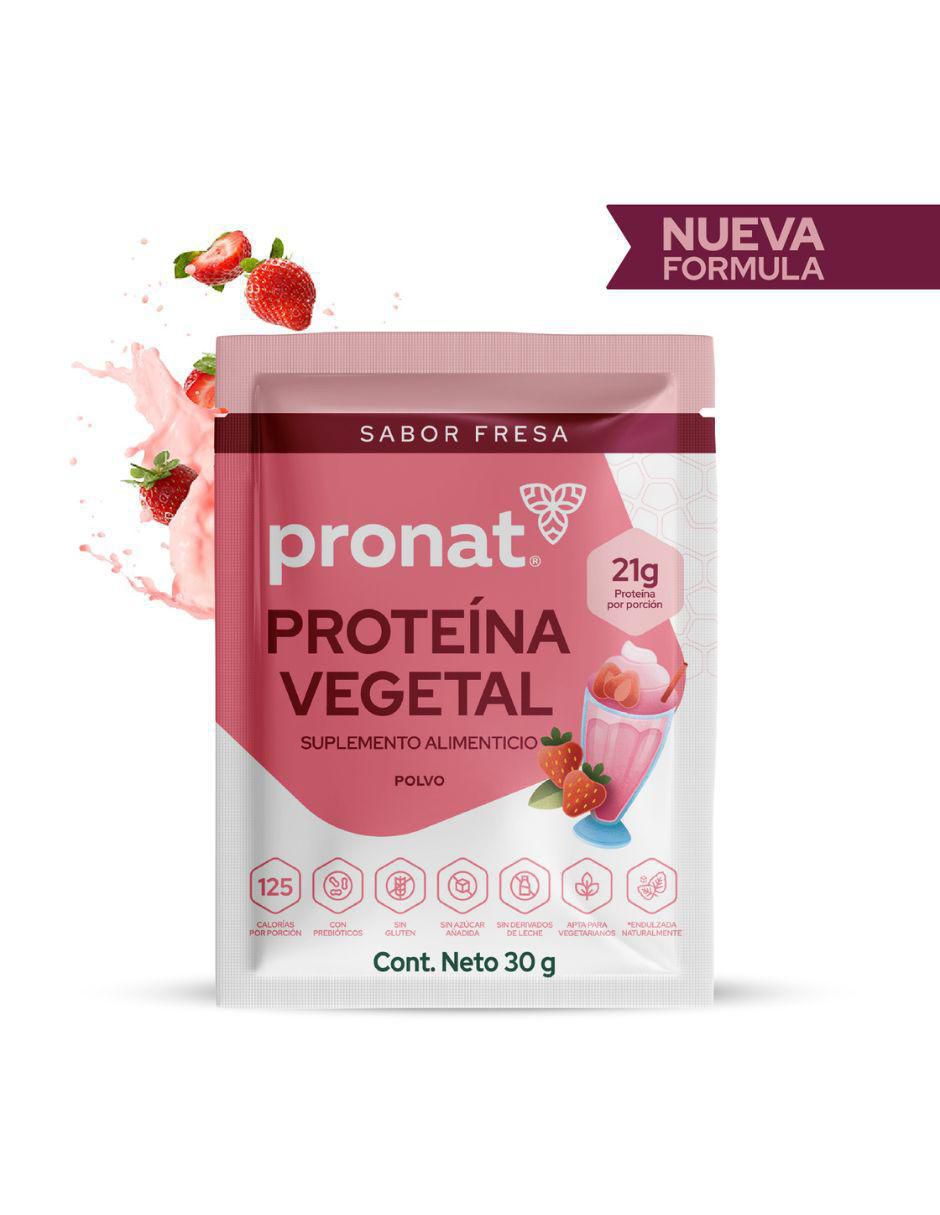 Suplemento proteína vegetal con proteína de arroz, proteína de chícharo y probióticos sabor fresa de 30 g 6