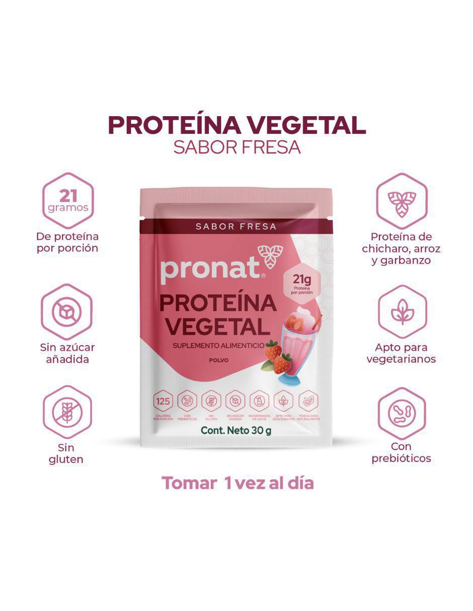 Suplemento proteína vegetal con proteína de arroz, proteína de chícharo y probióticos sabor fresa de 30 g 7