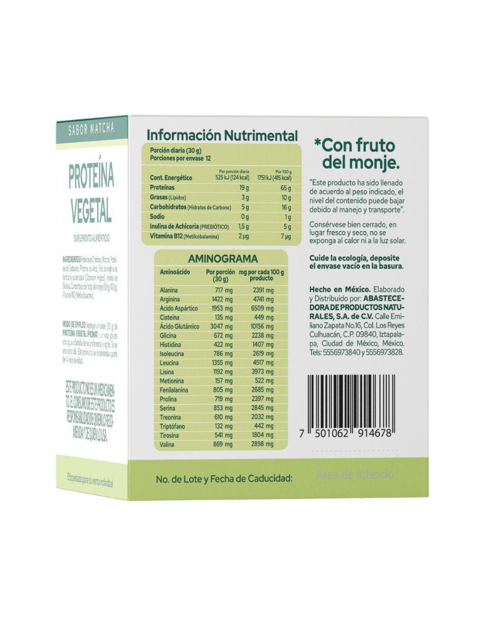 Suplemento proteína vegetal con proteína de arroz, proteína de chícharo y probióticos sabor matcha de 30 g 3