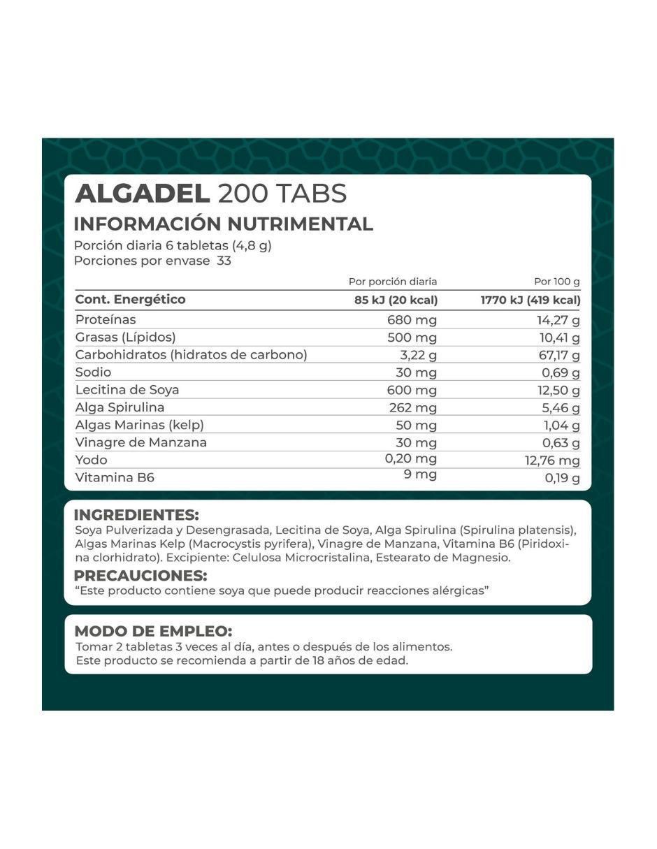 Suplemento Algadel con alga espirulina de 200 tabletas 3