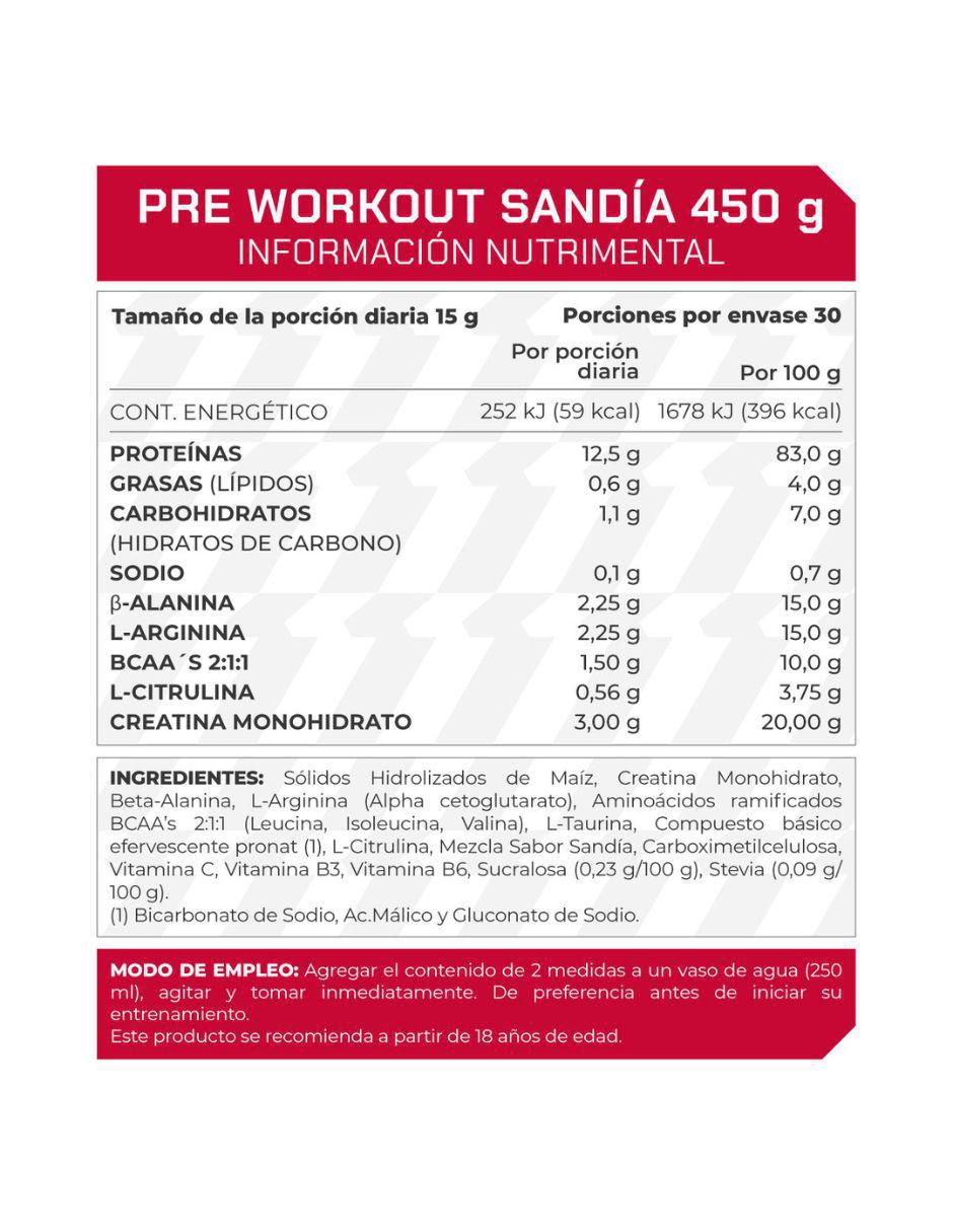 Suplemento Pre Workout Prowinner con creatina sabor sandia de 450 g 2