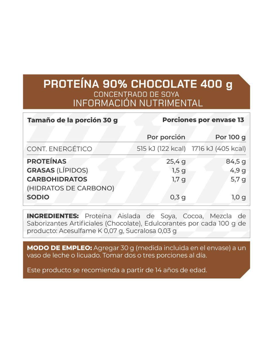 Suplemento Proteína 90% Concentrado de Soya Prowinner sabor chocolate de 400 g 2