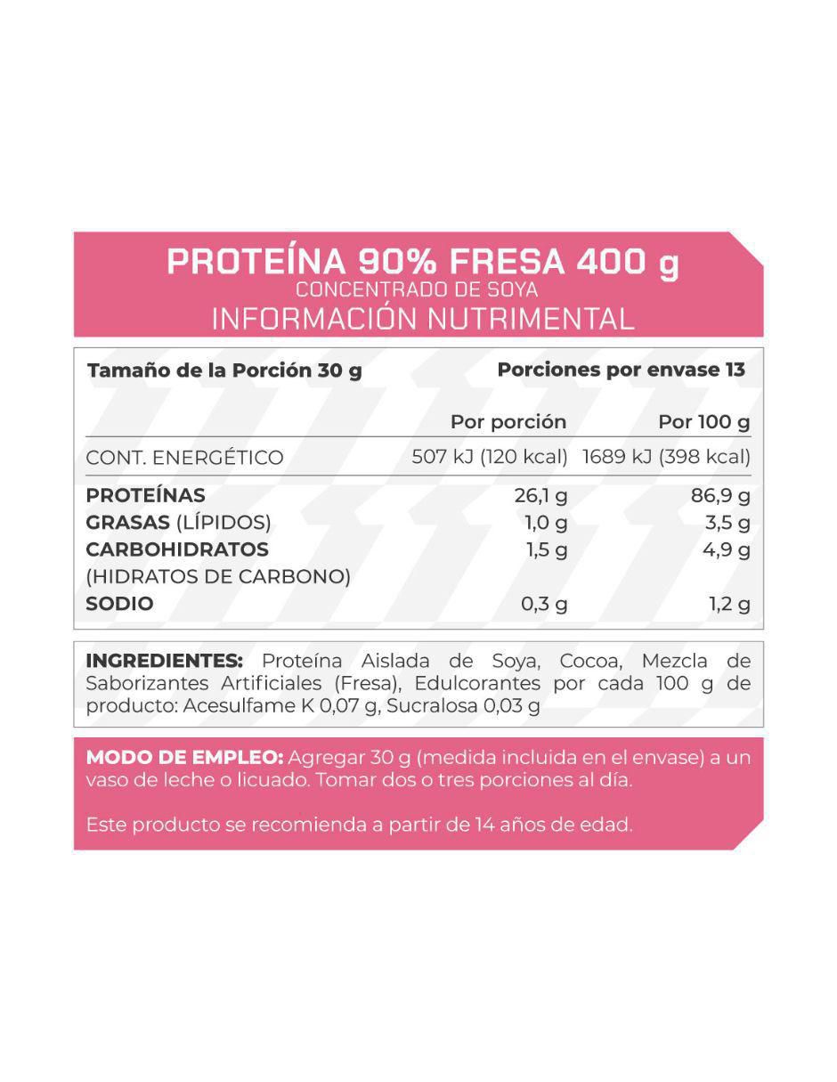 Suplemento Proteína 90% Concentrado de Soya Prowinner sabor fresa de 400 g 2