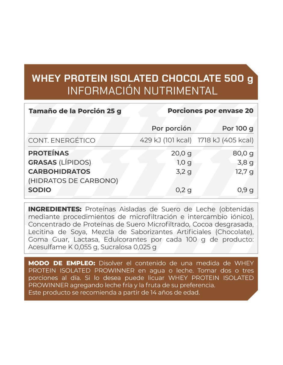Suplemento Whey protein isolated Prowinner sabor chocolate de 500 g 3