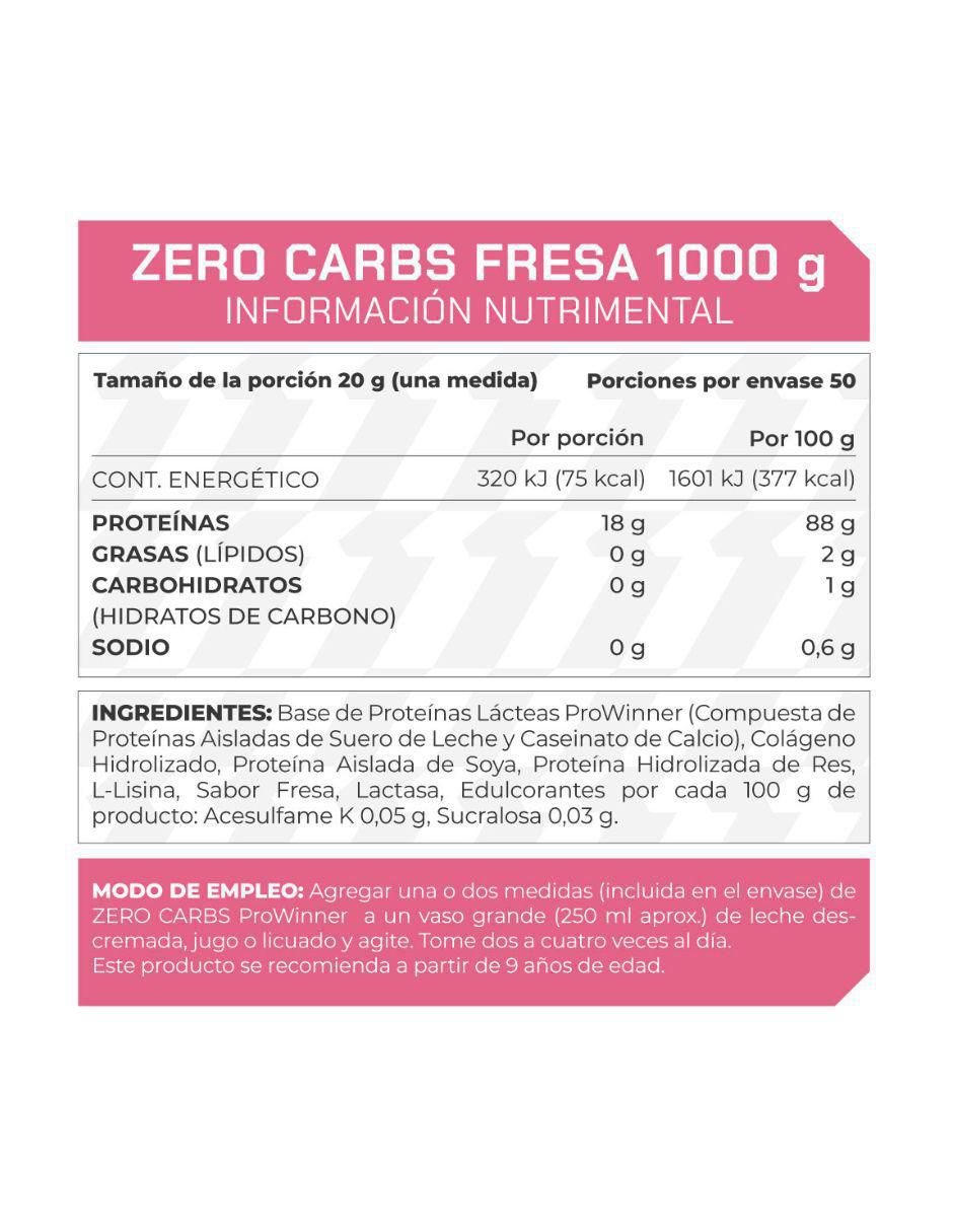 Suplemento Zero carbs Prowinner con proteína de suero de leche sabor fresa de 1 kg 3