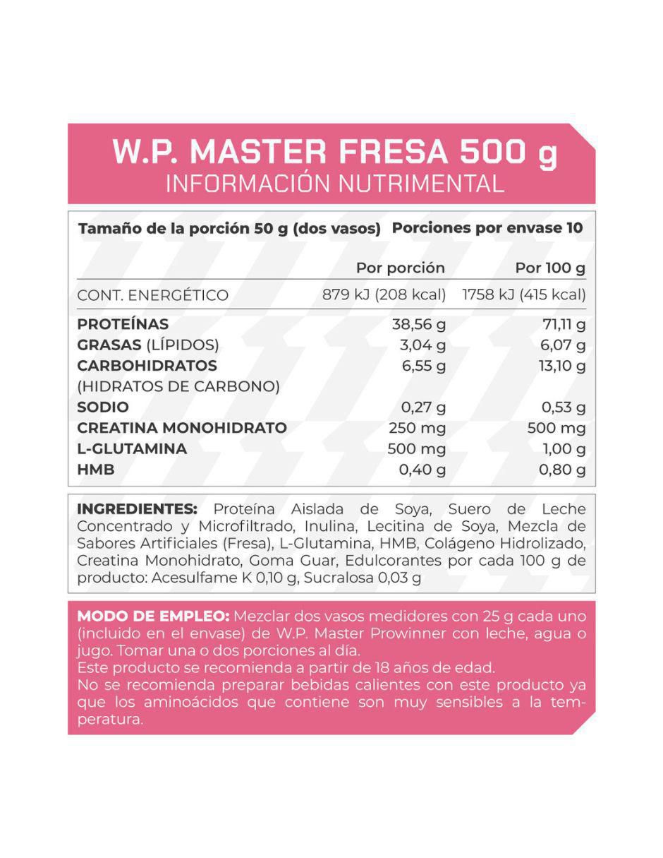 Suplemento WP Master (Whey protein) Prowinner con colágeno sabor fresa de 500 g 4