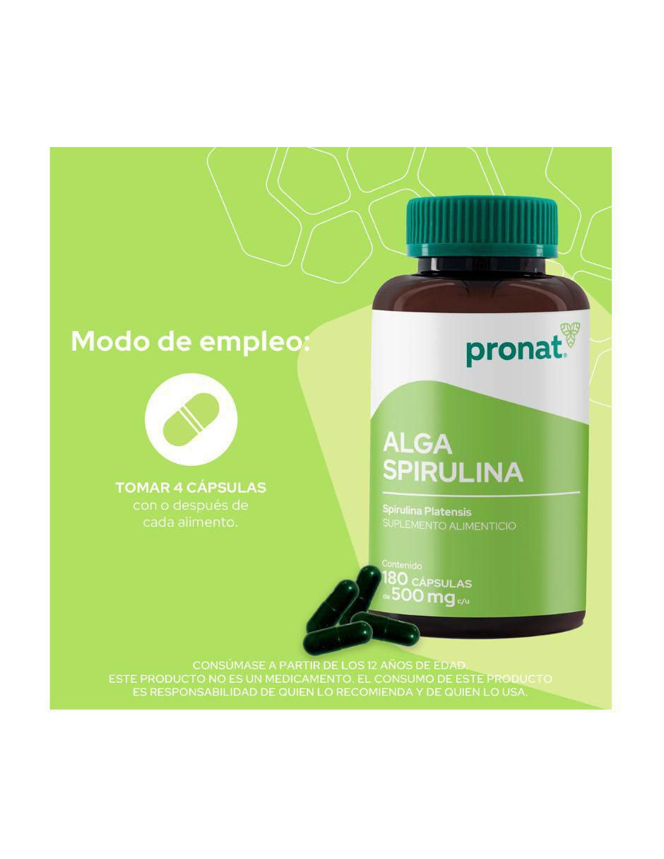 Suplemento Alga spirulina Pronat de 180 cápsulas 2