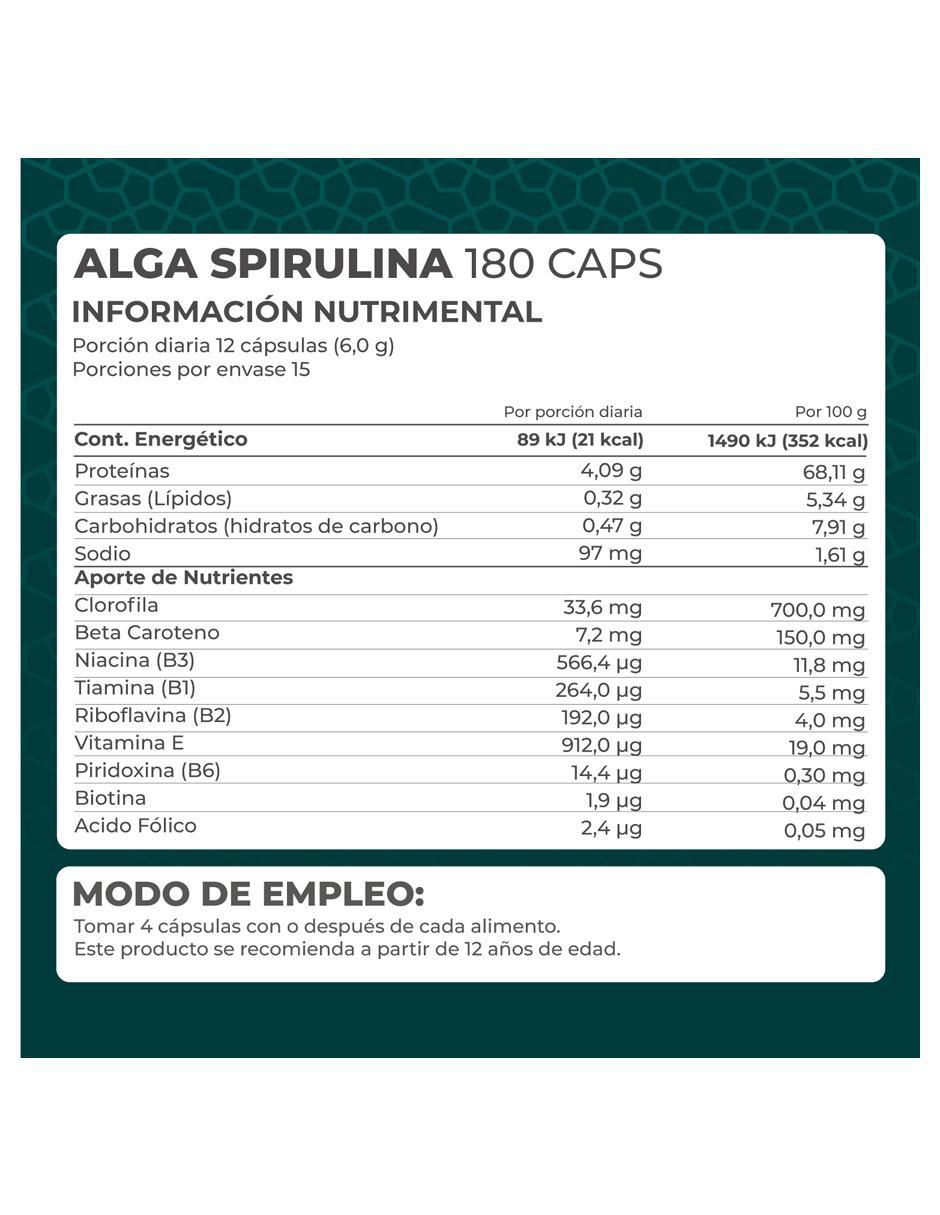 Suplemento Alga spirulina Pronat de 180 cápsulas 5