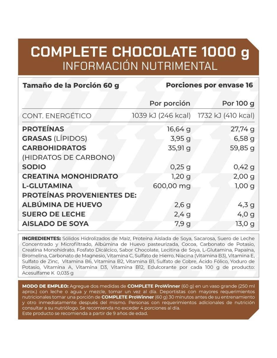Suplemento Complete ProWinner sabor chocolate de 1 kg 2
