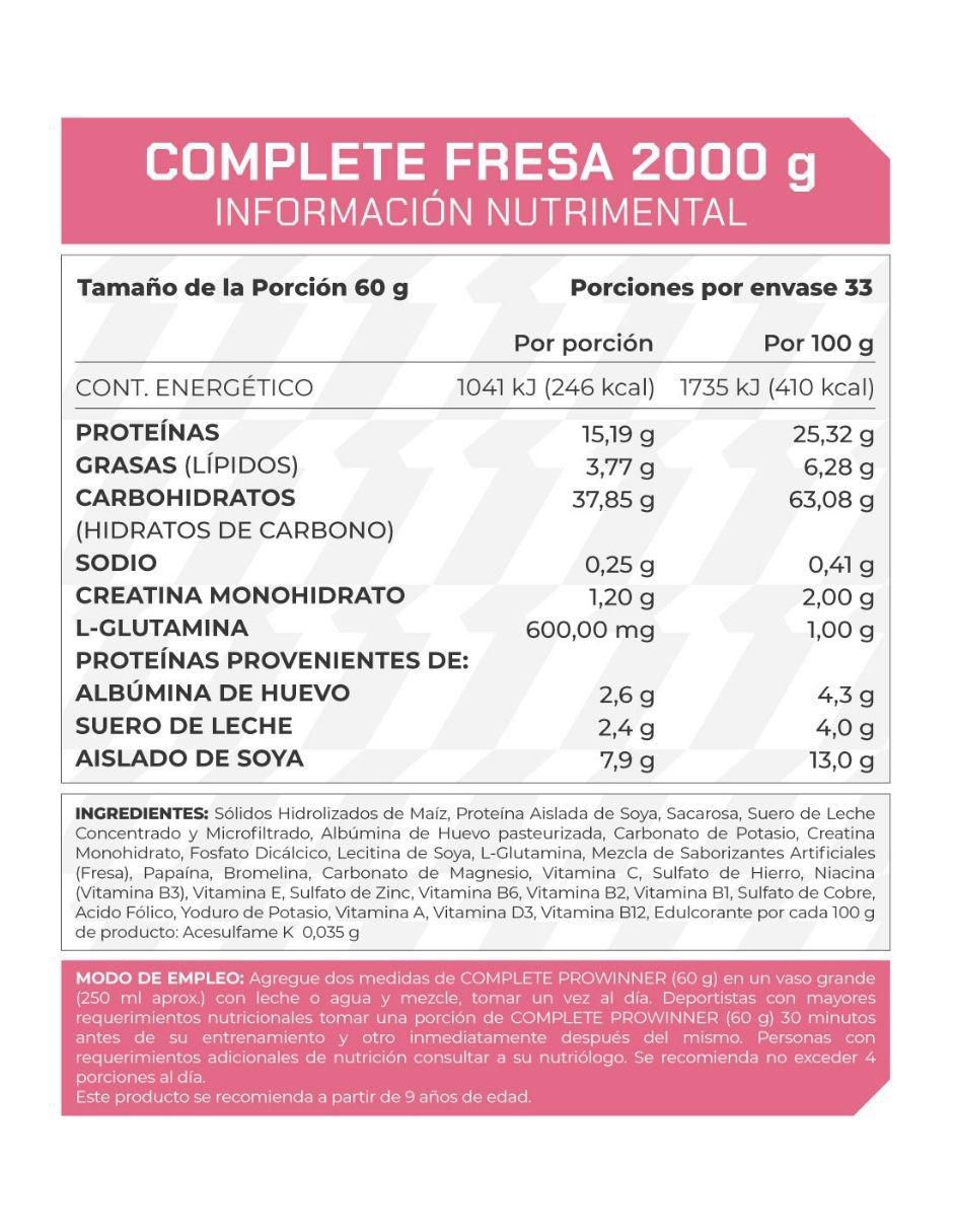 Suplemento Complete ProWinner sabor fresa de 2 kg 2