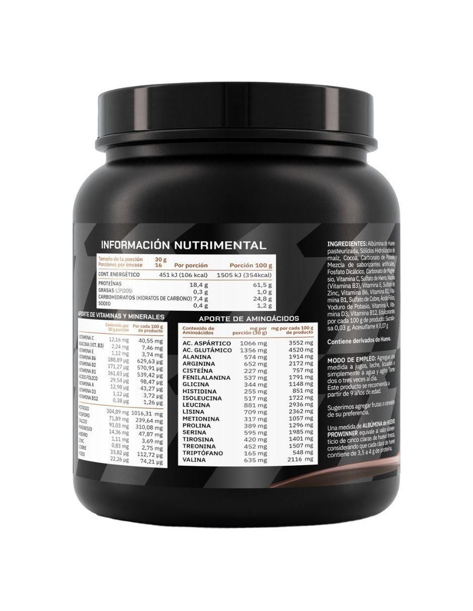 Suplemento Albumina de huevo ProWinner sabor chocolate de 500 g 2
