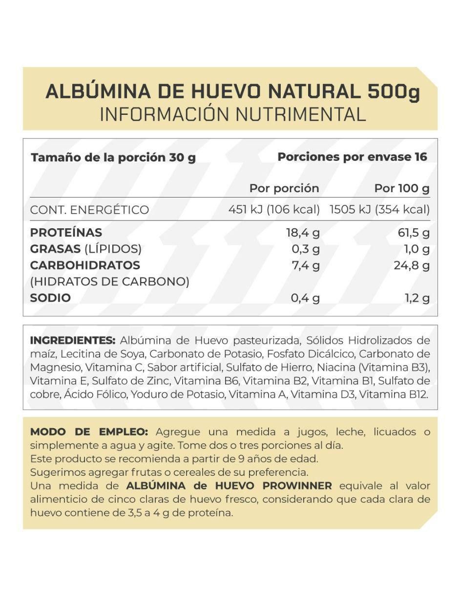 Suplemento Albumina de huevo ProWinner sabor natural de 500 g 2