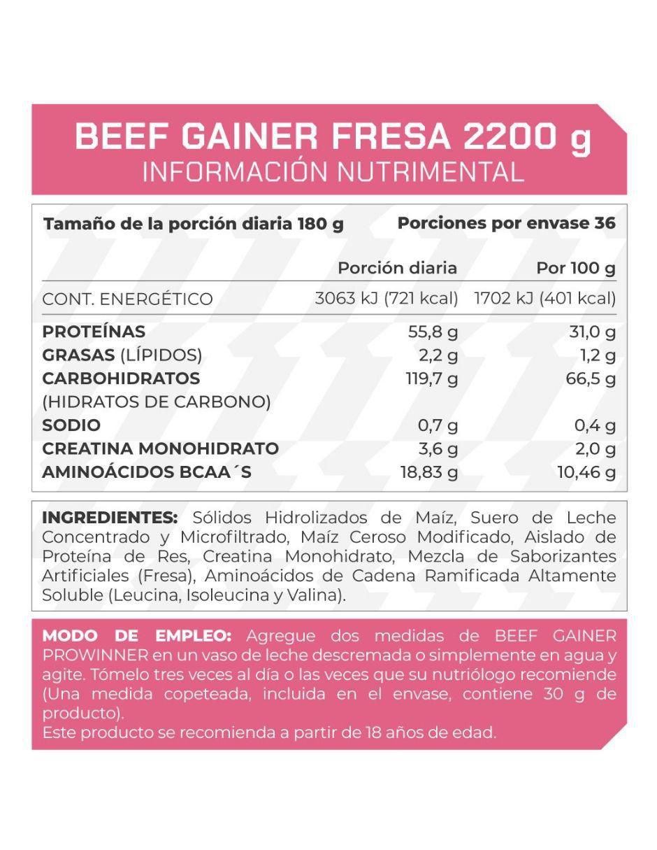 Suplemento Beef gainer ProWinner sabor fresa de 2.2 kg 2
