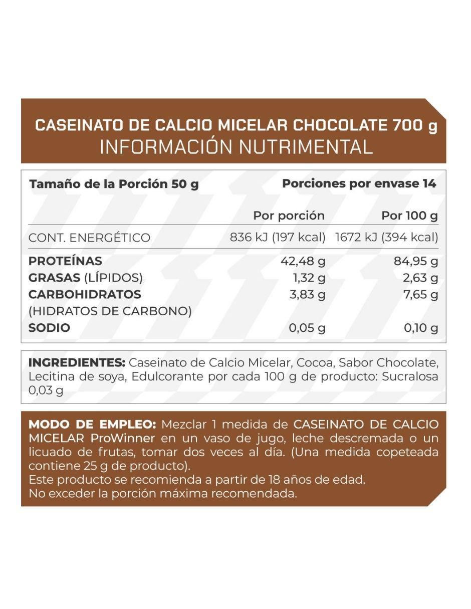 Suplemento Caseinato de calcio micelar ProWinner sabor chocolate de 700 g 2