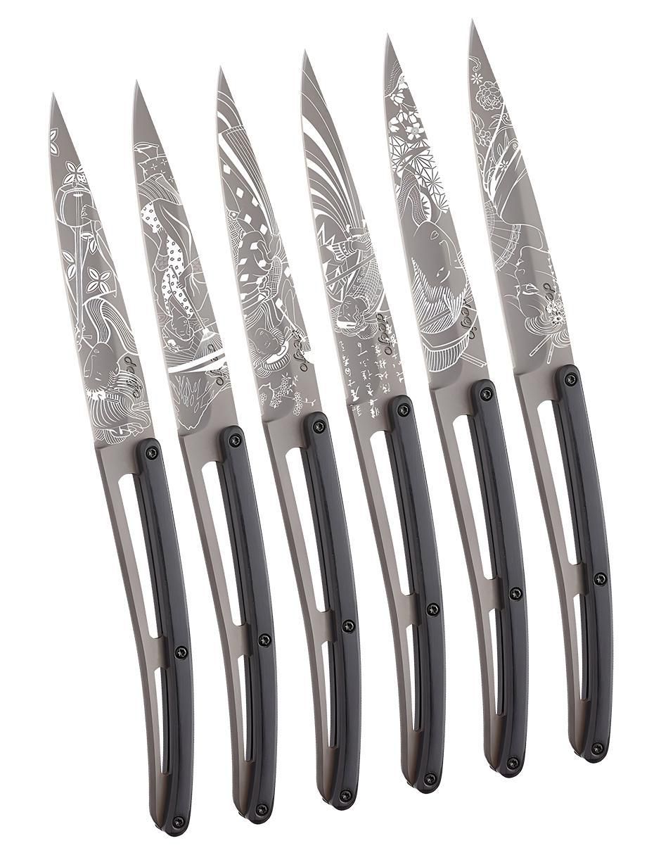Set de cuchillos utilitario geishas y samurais 6 piezas