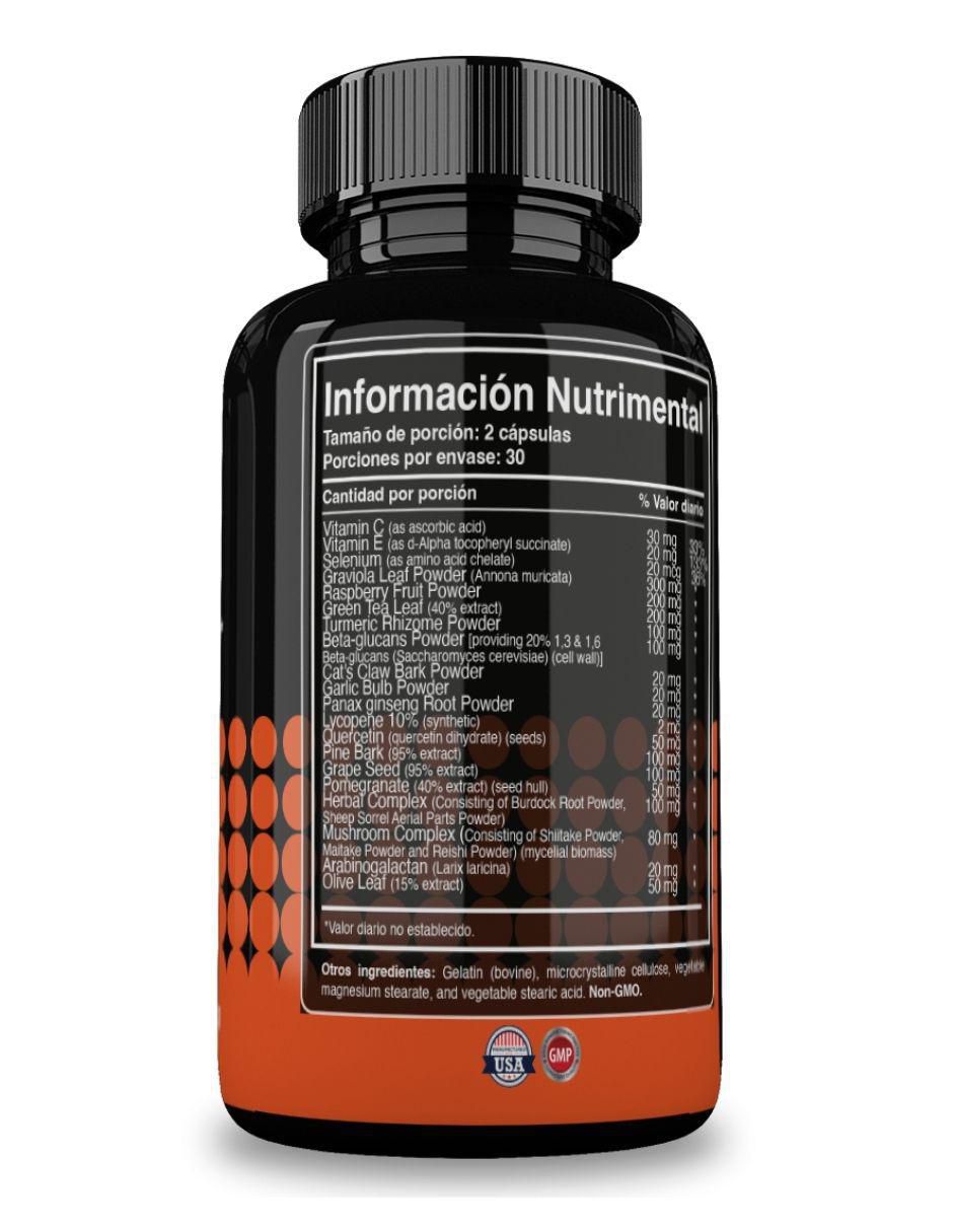Immune Support con graviola, té verde frambuesa sabor natural de 60 cápsulas 2