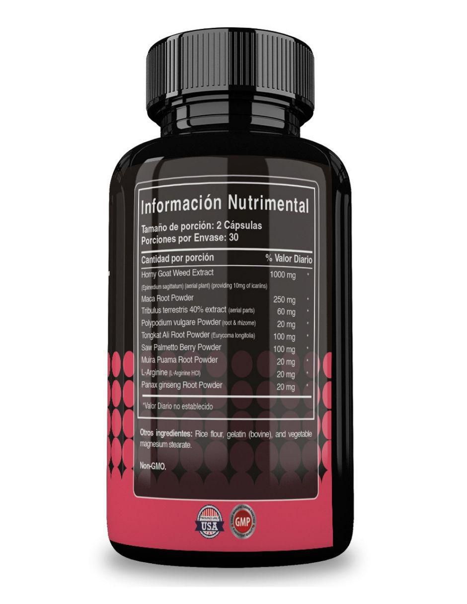 Horny Goat Weed con tribulus tongkat ali y maca sabor natural de 60 cápsulas 2