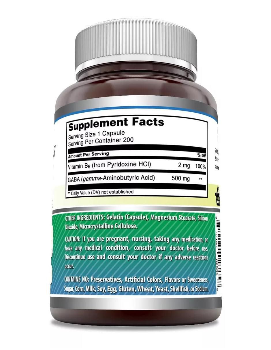 Gaba With Vitamin B6 con gaba sabor natural de 200 cápsulas 2