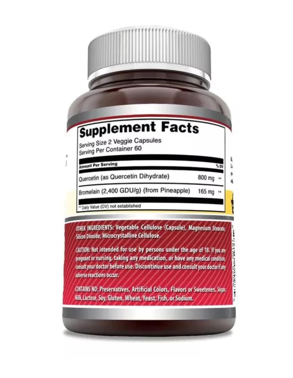 Quercetin Bromelain con quercetina y bromelia sabor natural de 120 cápsulas 2