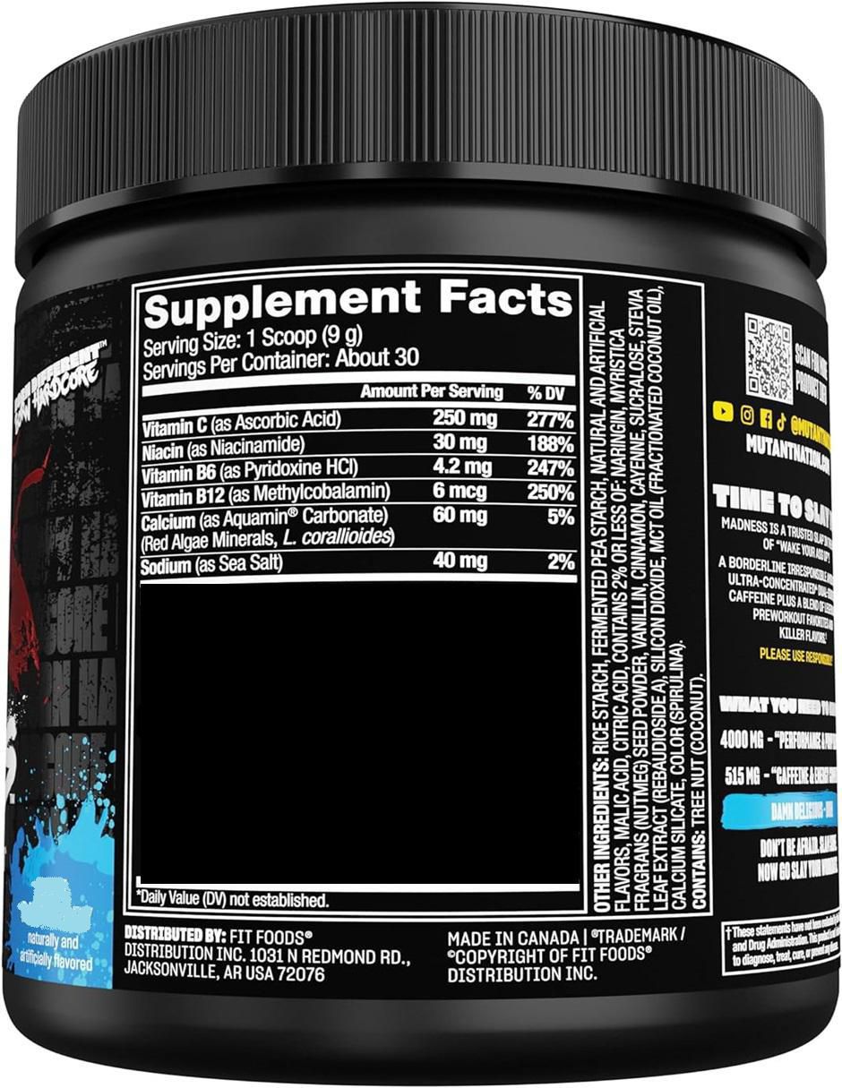 Pre Entreno Mut Madness 30 serv con l-carnitina sabor ponche de frutas de 200 cápsulas 2