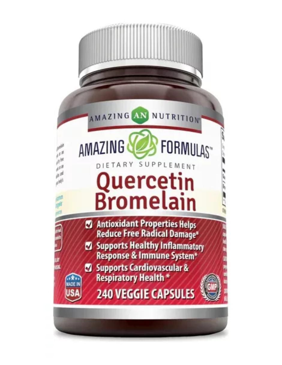 Quercetin Bromelain con quercetina y bromelia sabor natural de 240 cápsulas